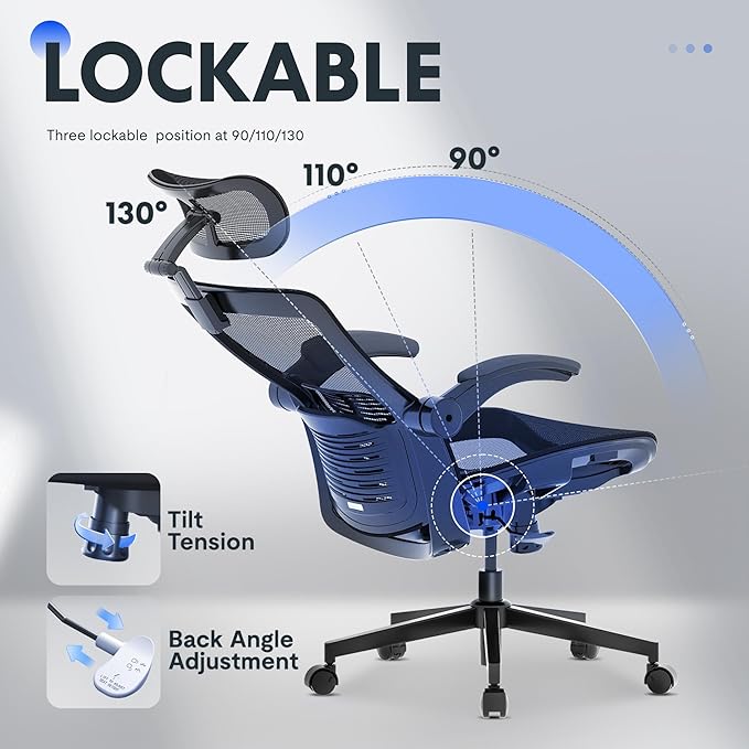 FLEXISPOT OC3 Pro Ergonomic Office Chair High Back Computer Chair with Flip-up Armrest/8-Level Lumbar Support, Breathable Mesh Seat Cushion Backrest, Chairs for Home Office Gaming Working, Black