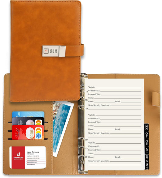 BTSFTOGET Password Book with Alphabetical Tabs & Lock, 302 Pages Leatherette Hardcover Internet Address Keeper Logbook, Refillable Pages, 576 Entries Large Print for Seniors Home Office, A5