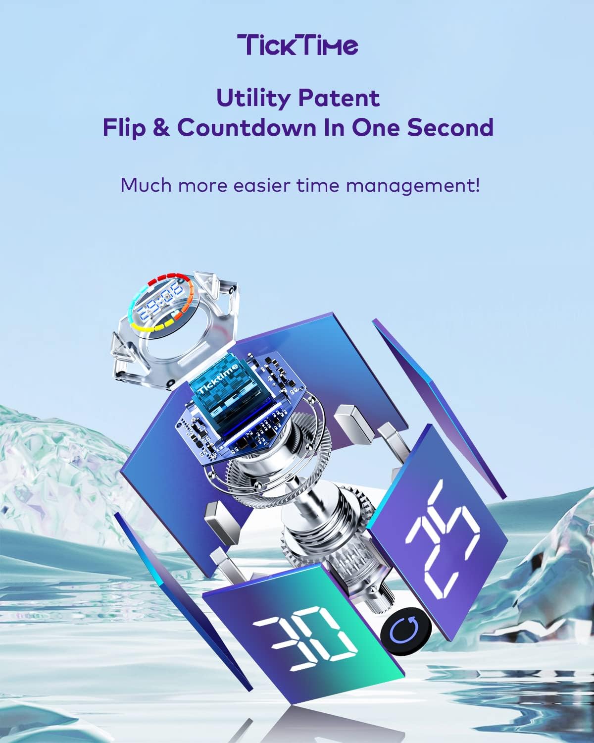 Ticktime Pomodoro Timer Cube, Hexagon Productivity Timer, Pause & Resume, Silent, Vibrate & Adjustable Sound Alert, for ADHD, Task, Work, Study, 5/15/25/30/45/60min & Custom Countdown, Purple