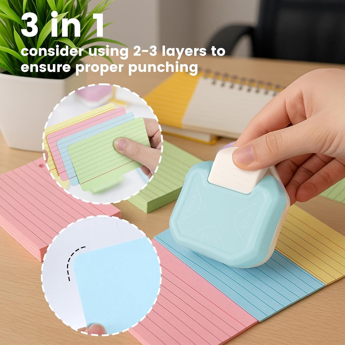 Koogel 3PCS 3 in 1 Corner Punch Set (Rounder + Beauty Shape + Chamfer Edges), 3 Way Cutter for Scrapbooking, Photocards & DIY Paper Crafts, Works Great with Laminate, Precision Professional Cutting