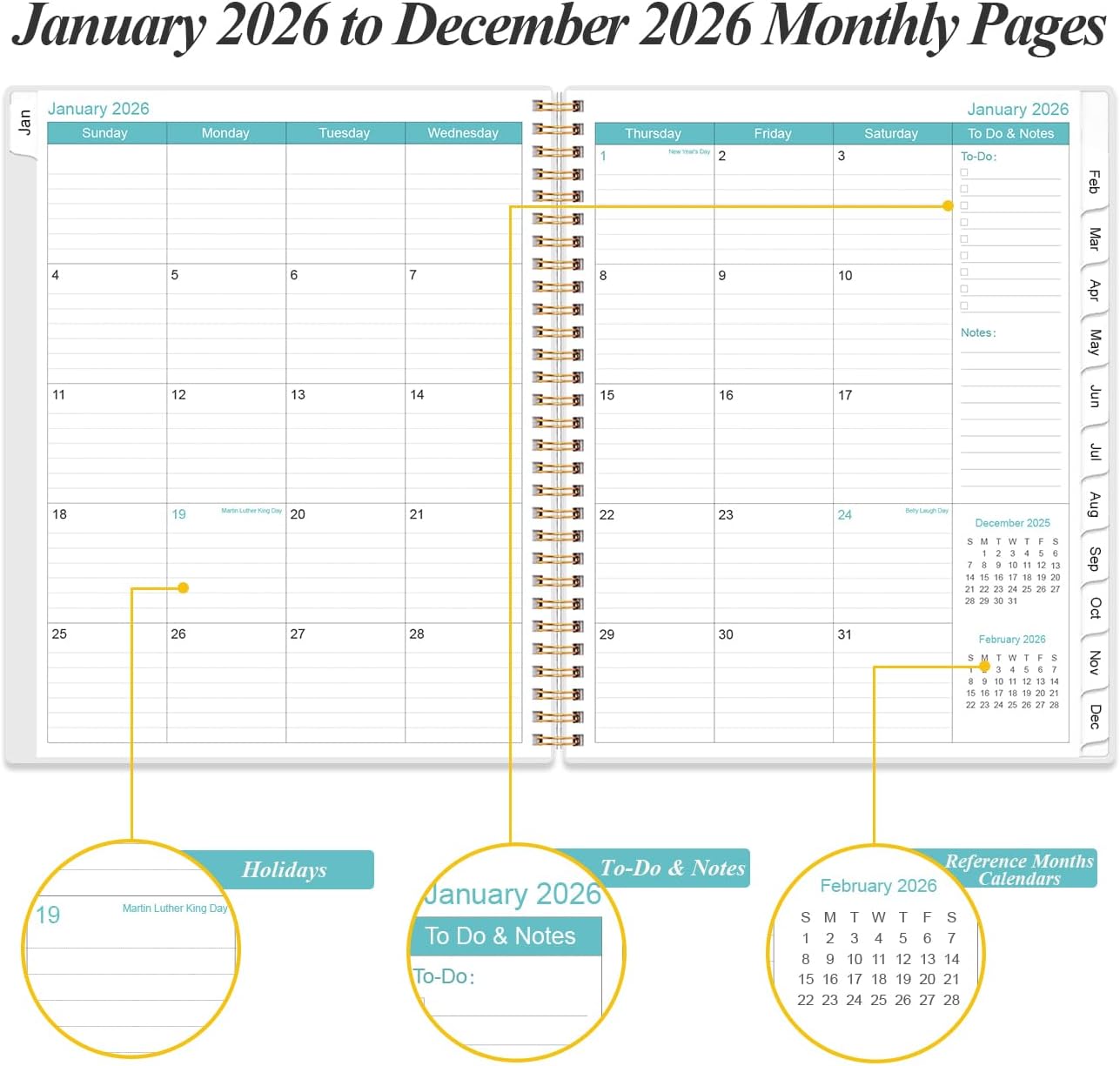 2026 Daily & Monthly Planner - One Page Per Day, Daily Planner from January 2026 - December 2026, Planner 2026 with 12 Monthly Tabs, 8.5" x 11", Blue Watercolor