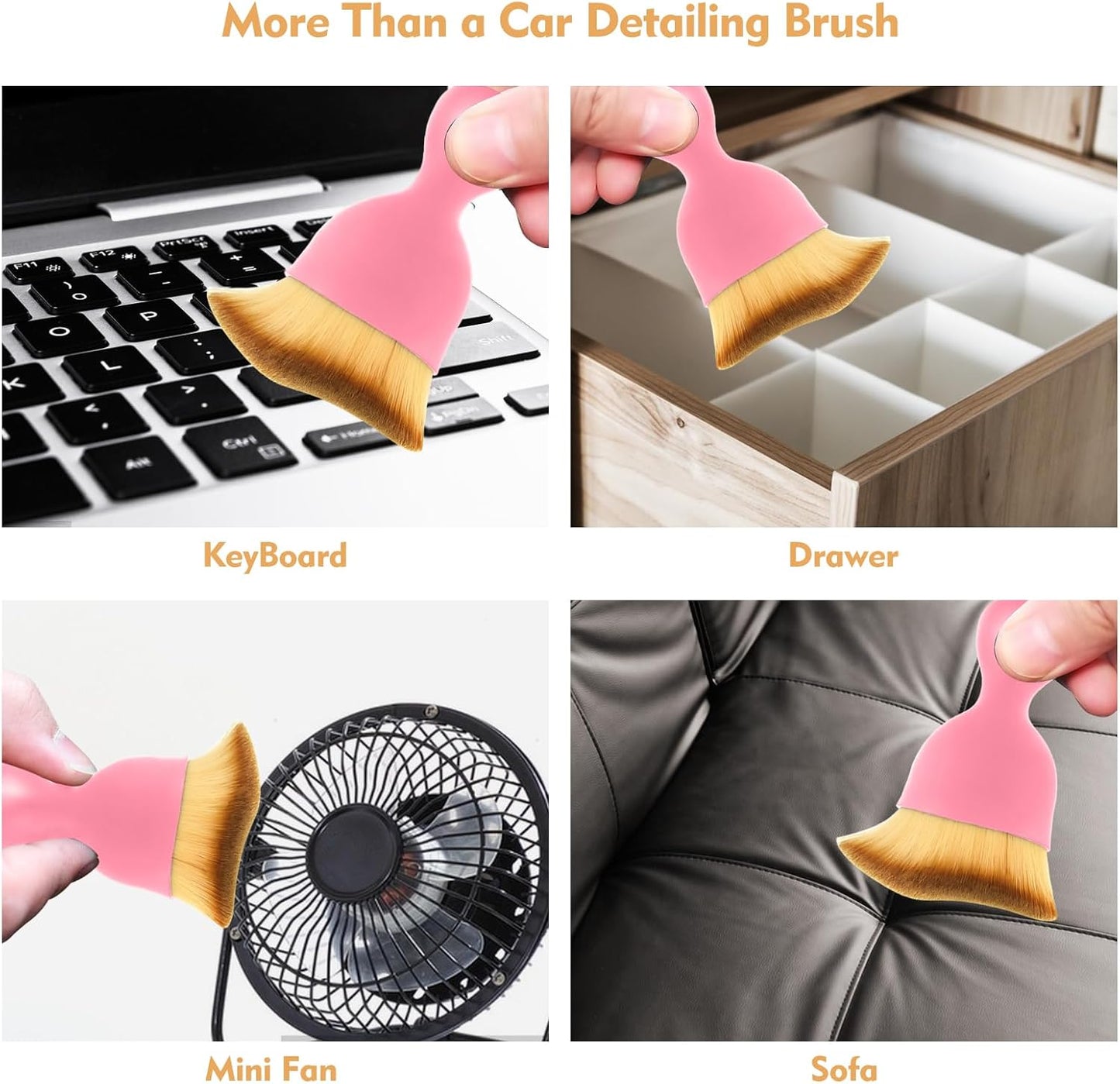 Car Interior Cleaning Brush Car Duster Interior with Ultra Soft Bristles Auto Detailing Brushes Dusting Car Accessories for Dashboard, AC Vents, Leather, Scratch-Free (2Pack_Pink)