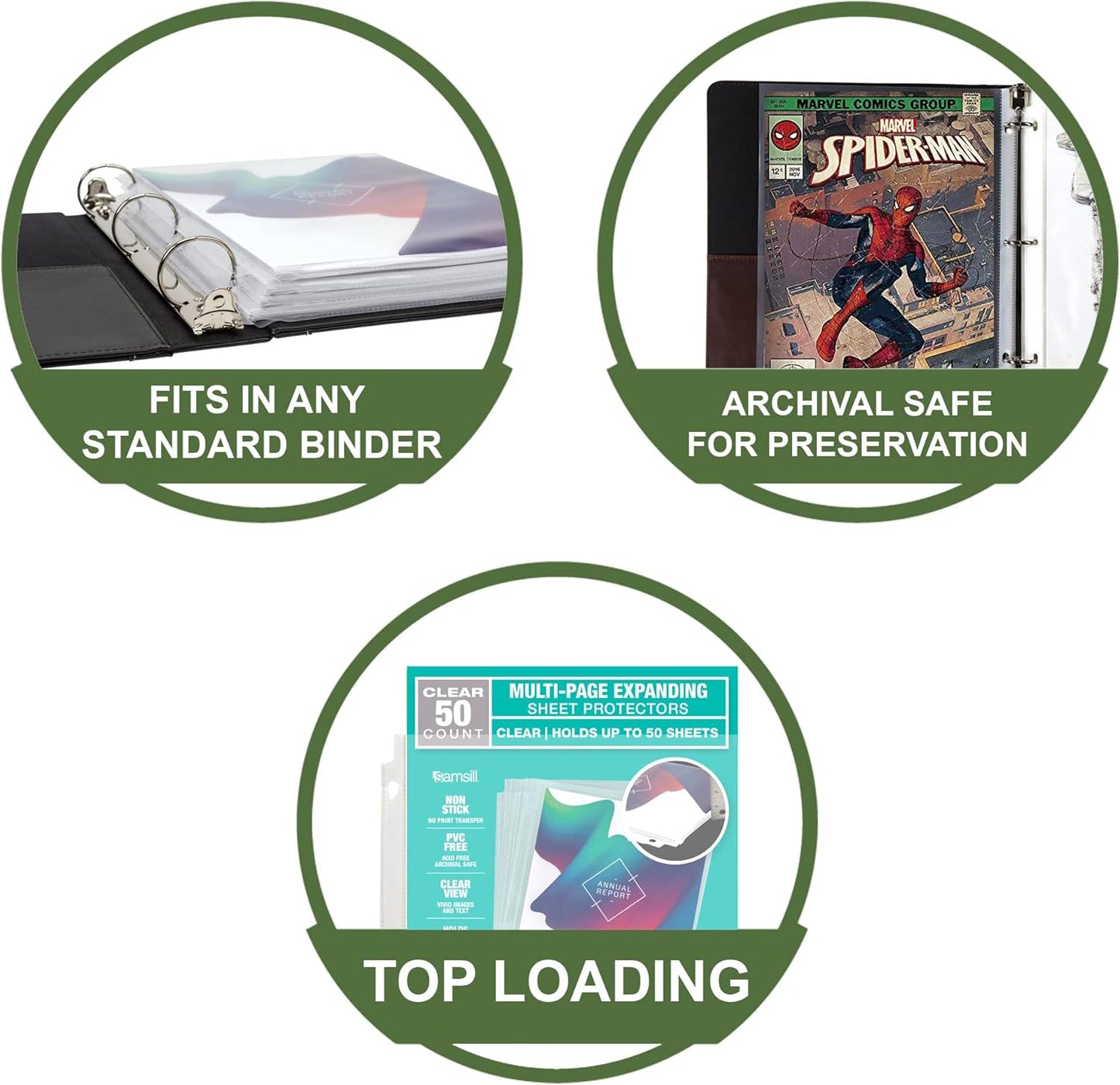 Samsill High Capacity Sheet Protectors, 25 Pack, 8.5x11 Inch Page Protectors for 3 Ring Binder, Heavy Duty, Multi-Page Protector, Holds 50 Sheets, Top Loading, Acid Free