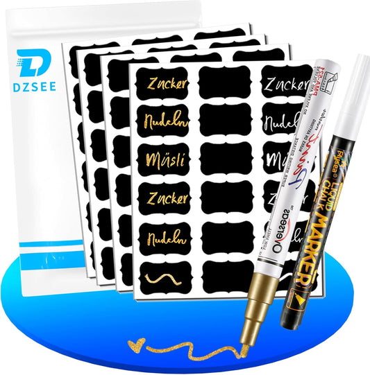 Chalkboard Labels, 72 Pcs Waterproof Reusable Chalk Stickers with Erasable Chalk Marker for Jars, Storage Bins, Kitchen, Parties, Weddings, Craft Rooms