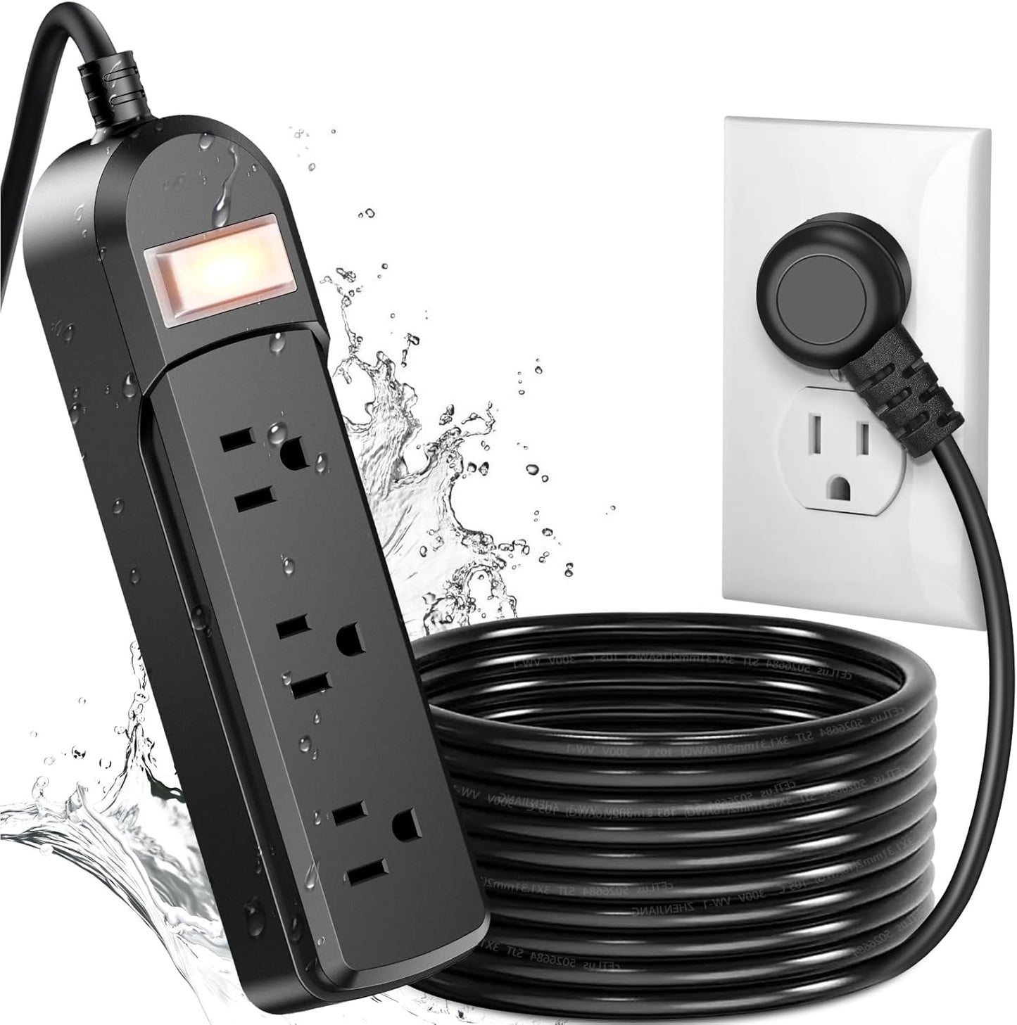 IPX6 Outdoor Power Strip Weatherproof, Waterproof Surge Protector with 3 Wide Outlet 15FT Long Extension Cord, Wall Mountable for Outside Decorations and More UL Listed(Black)