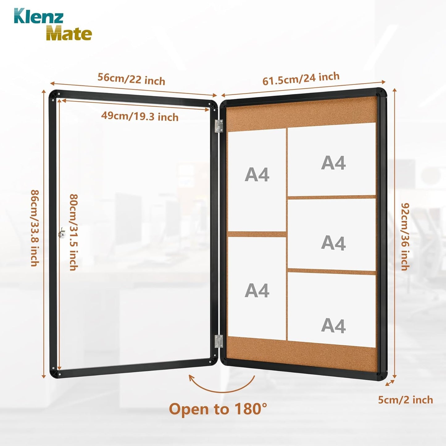 36"x24" Enclosed Cork Bulletin Board Tamper-Proof Dispaly Case,Brown Fabric&Black Aluminium Frame,Shatter Resistant Lockable Bulletin Board with Clear Acrylic Door for School,Office,Community,Hospital
