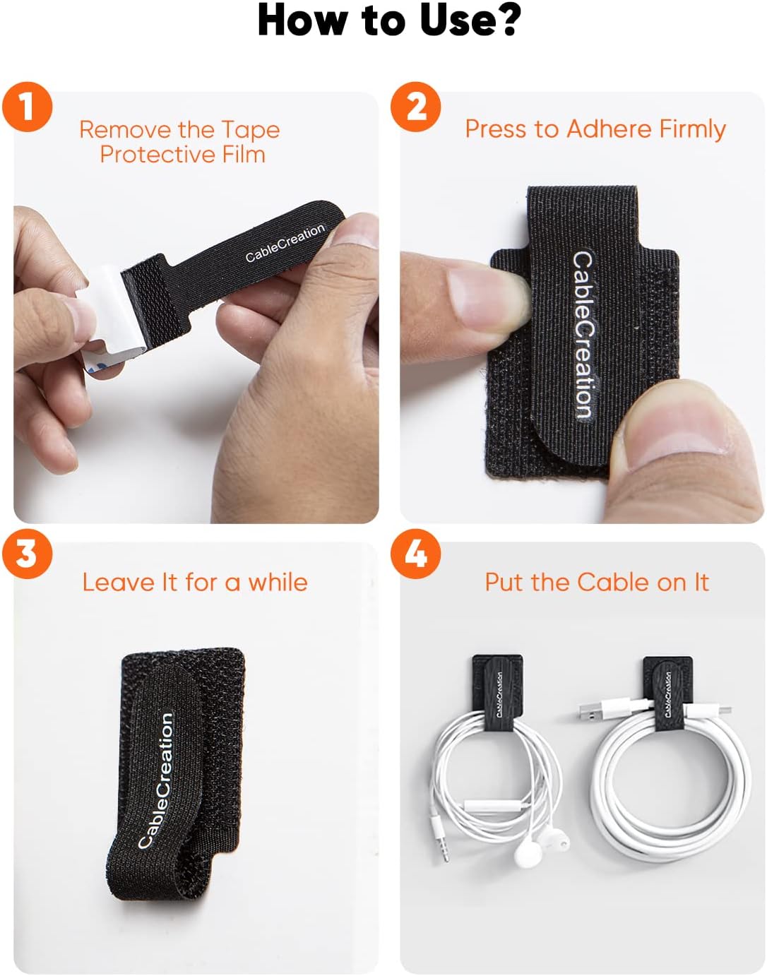 CableCreation Cable Ties, Strong Back-Glue Self Adhesive Cable Straps, Cable Management Straps Hook Loop Cord Organizer Wire Ties for Office/Home/Kitchen/Workshop, Black 5 Pack