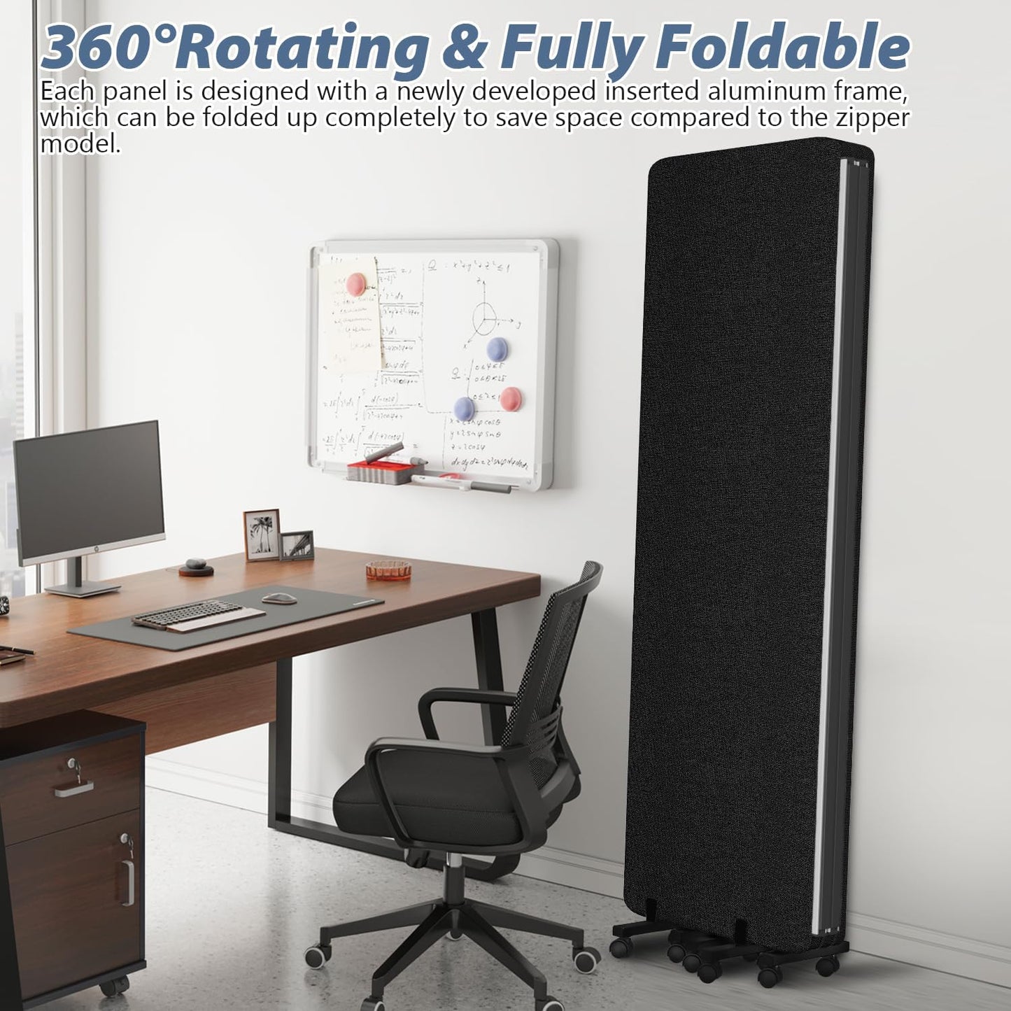 Acoustic Room Divider Privacy Panel with Wheels, 4 Panel Soundproof Room Divider (Aluminum Frame) for Room Partition, Folding Room Dividers Separation Office Cubicle Wall Sound Proof Partition Divider