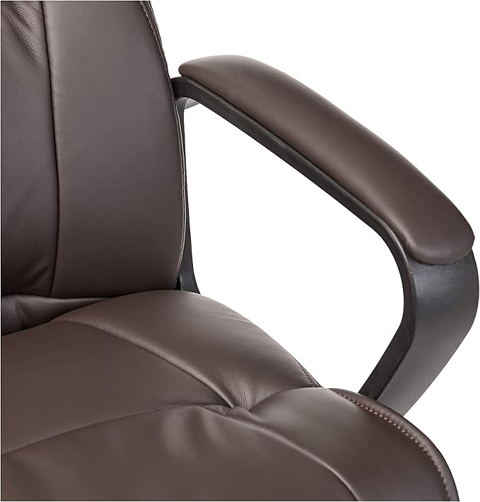 Amazon Basics Office Computer Task Desk Chair with Padded Armrests, Mid-Back, Adjustable, 360 Swivel, Rolling, 275 Pound Capacity, 24"D x 24.2"W x 34.8"H, BIFMA Certified, Dark Brown Faux Leather