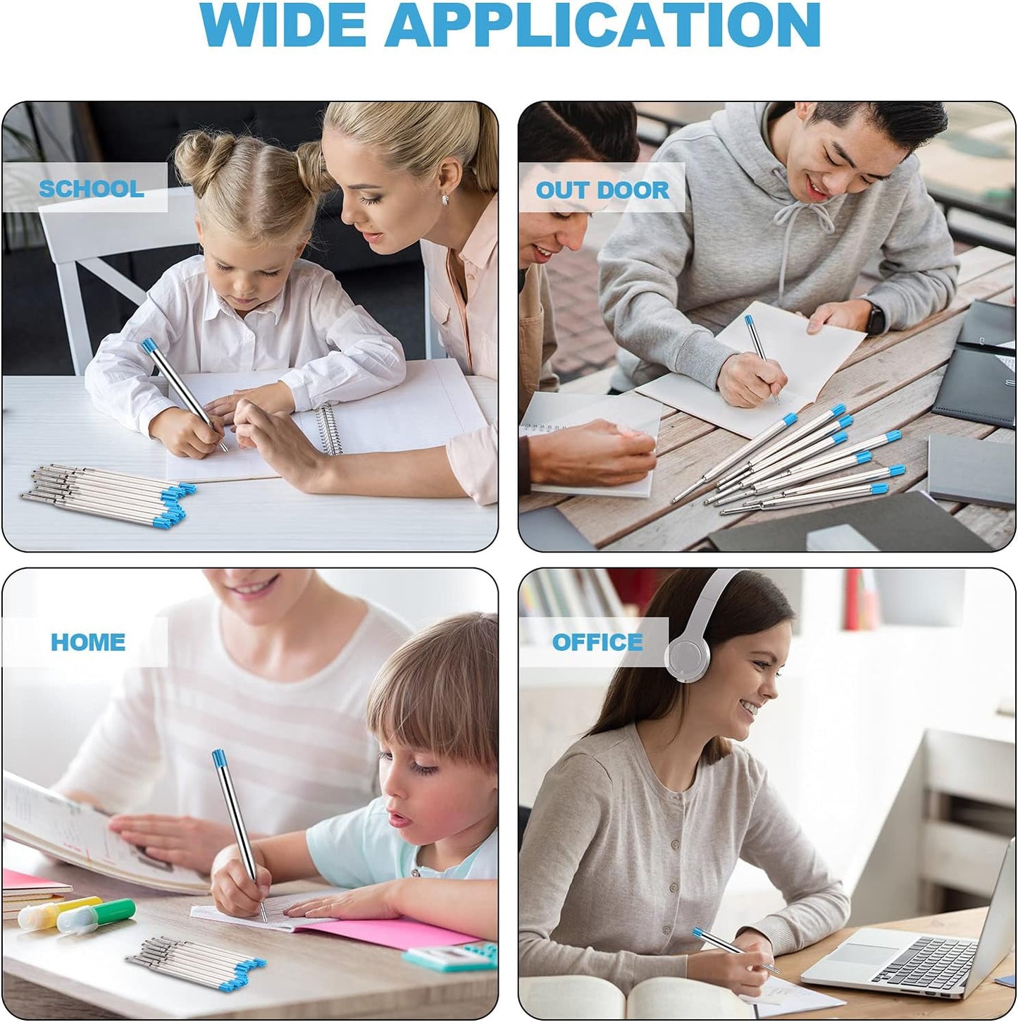 12 Pieces Pen Refills Blue Ink 1.0mm Medium Point Metal Ballpoint Refill Smooth Writing Pen Refills Replacement Refills for Retractable Ballpoint Pen School Office Supplies (Blue)