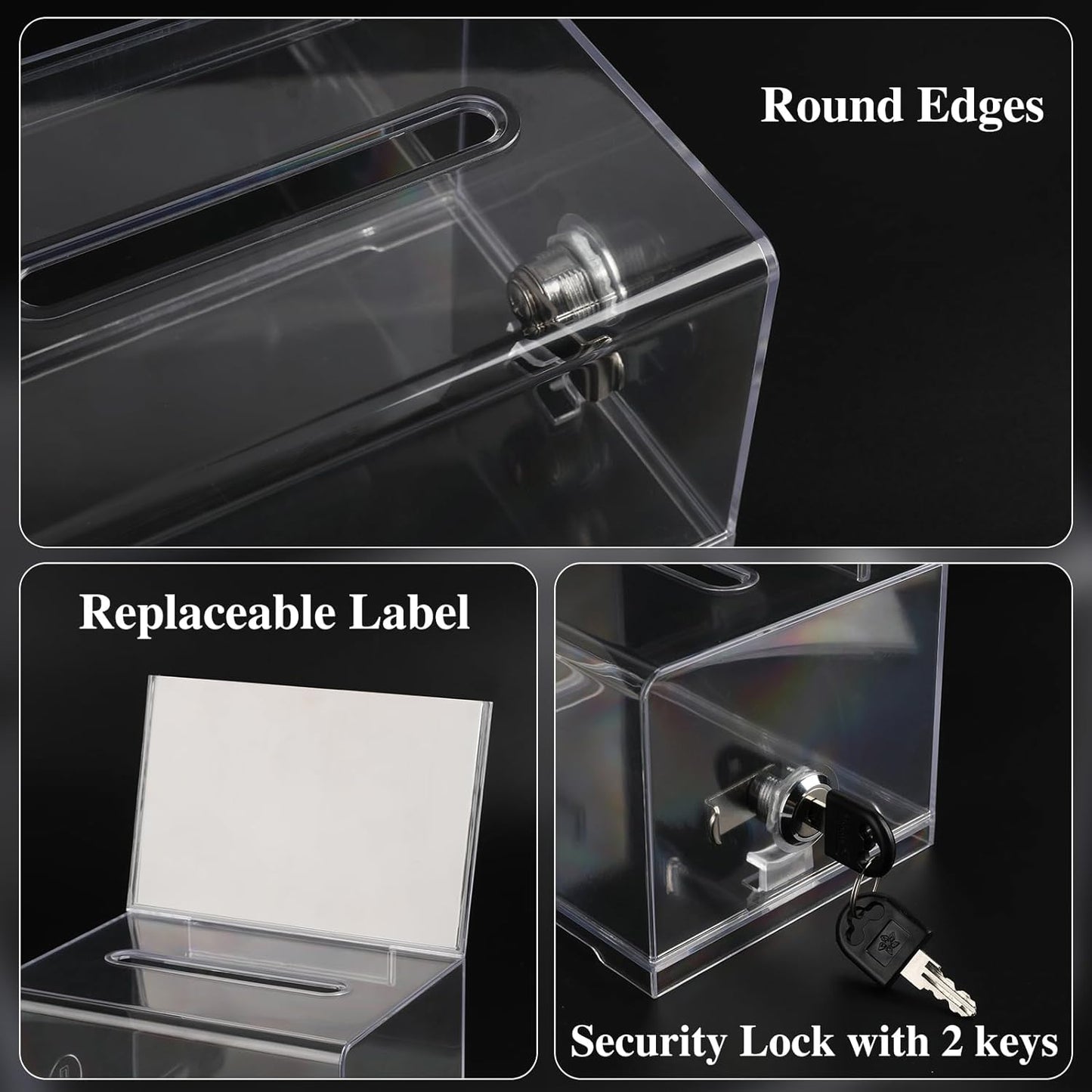 VOISEN Clear Donation Box with Lock,Ballot Box with Sign Holder,Suggestion Boxes for Fundraising, Tip Jar with Slot for School,Conference 6.2x4.6x3.9 Inch
