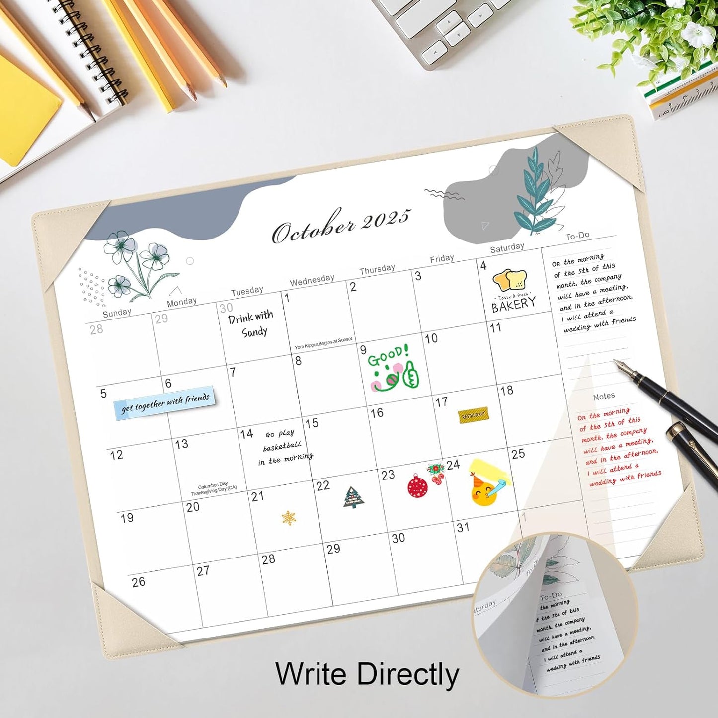 Gannyfer Desk Calendar 2025-2026 with Desktop Mat - 18 Month Large Table Calendar, 22" x 17" Desktop Pad Calendar for Planning and Organizing In Your Family, School or Office(6 Stickers Included) (White)