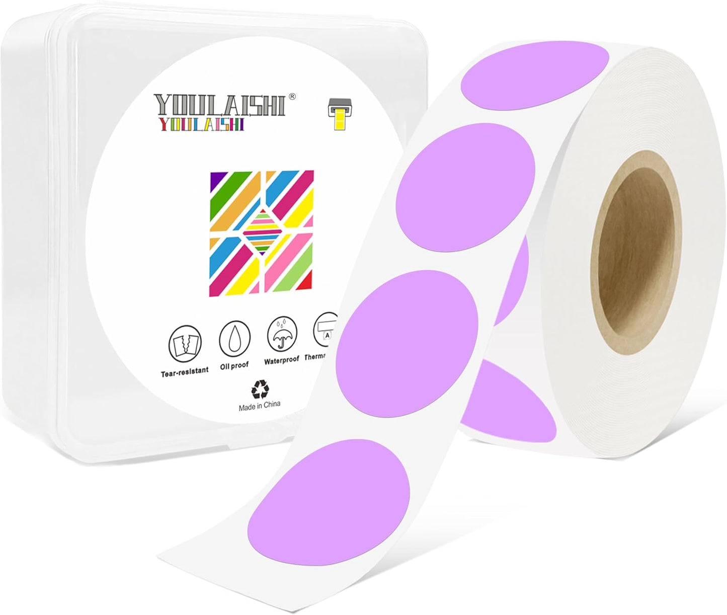 1 Inch Circle Dot Stickers 1000 PCS Color Coding Thermal Labels Dots Writable Printable Small Round Stickers for Office, Classroom, Inventory, Garage, Organizing Storage, Light Purple