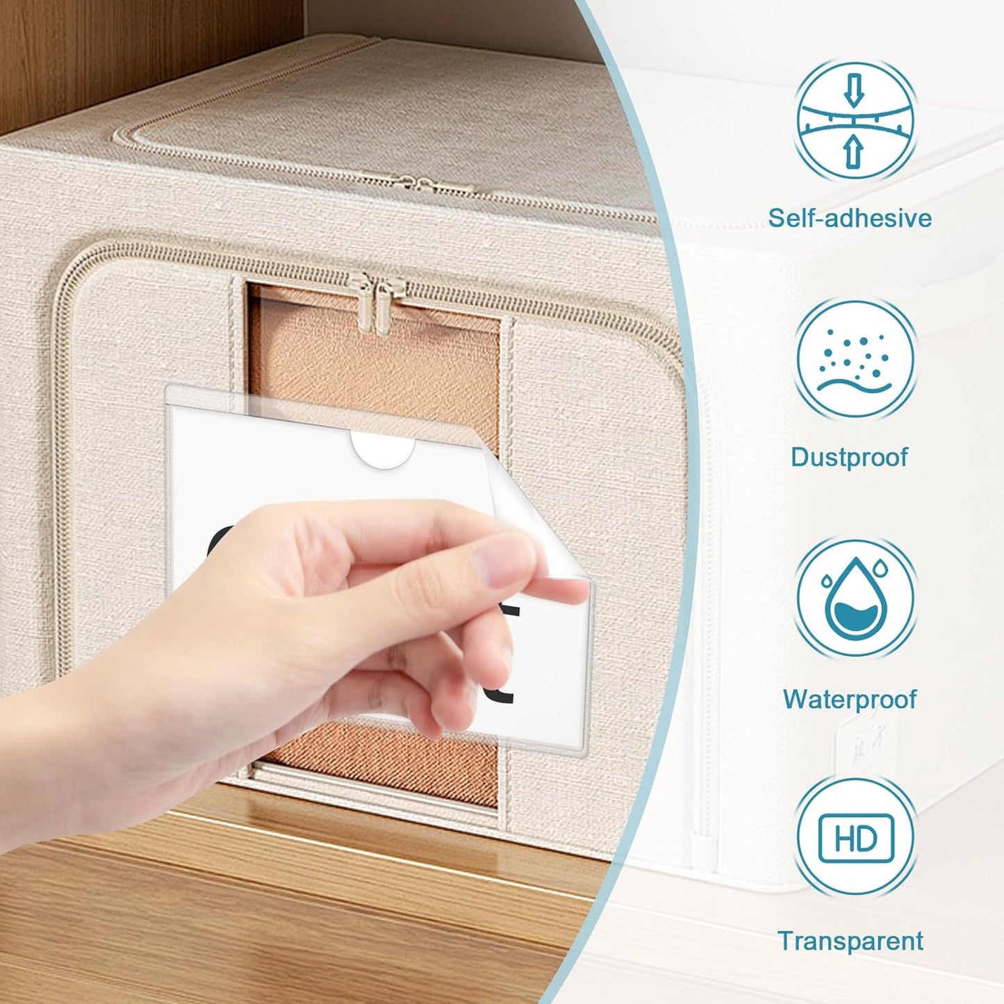 40 Pack 4" x 6" Index Card Pockets with Top Open Self-adhesive Index Card Holders Clear Plastic Labels Holders for Storage Bins, Organizing