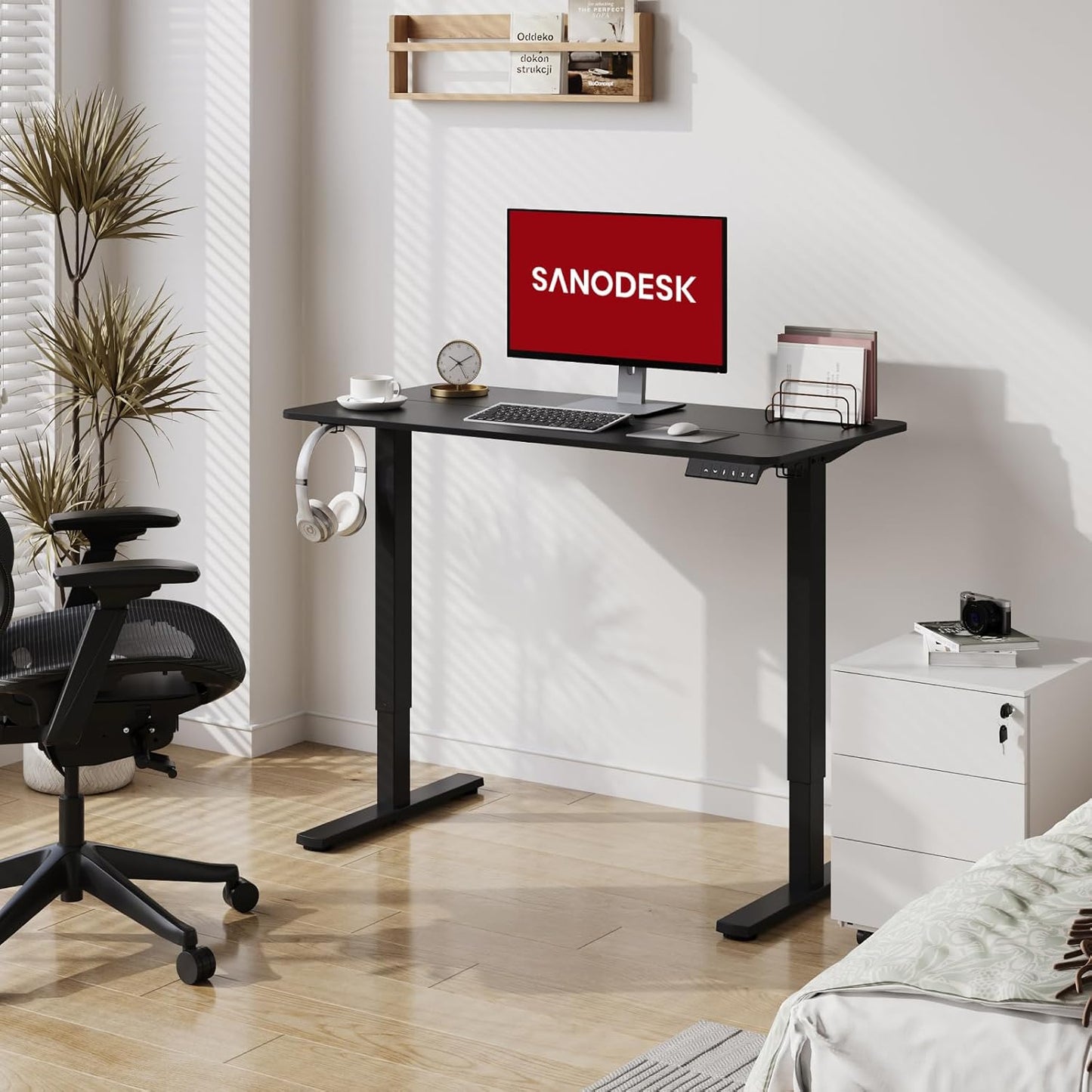 SANODESK Electric Standing Desk 40x24 Inch Height Adjustable Stand Up Desk Home Office Computer Workstation Sit Stand Home Office Desk with Splice Board (Black Frame + Black Top)