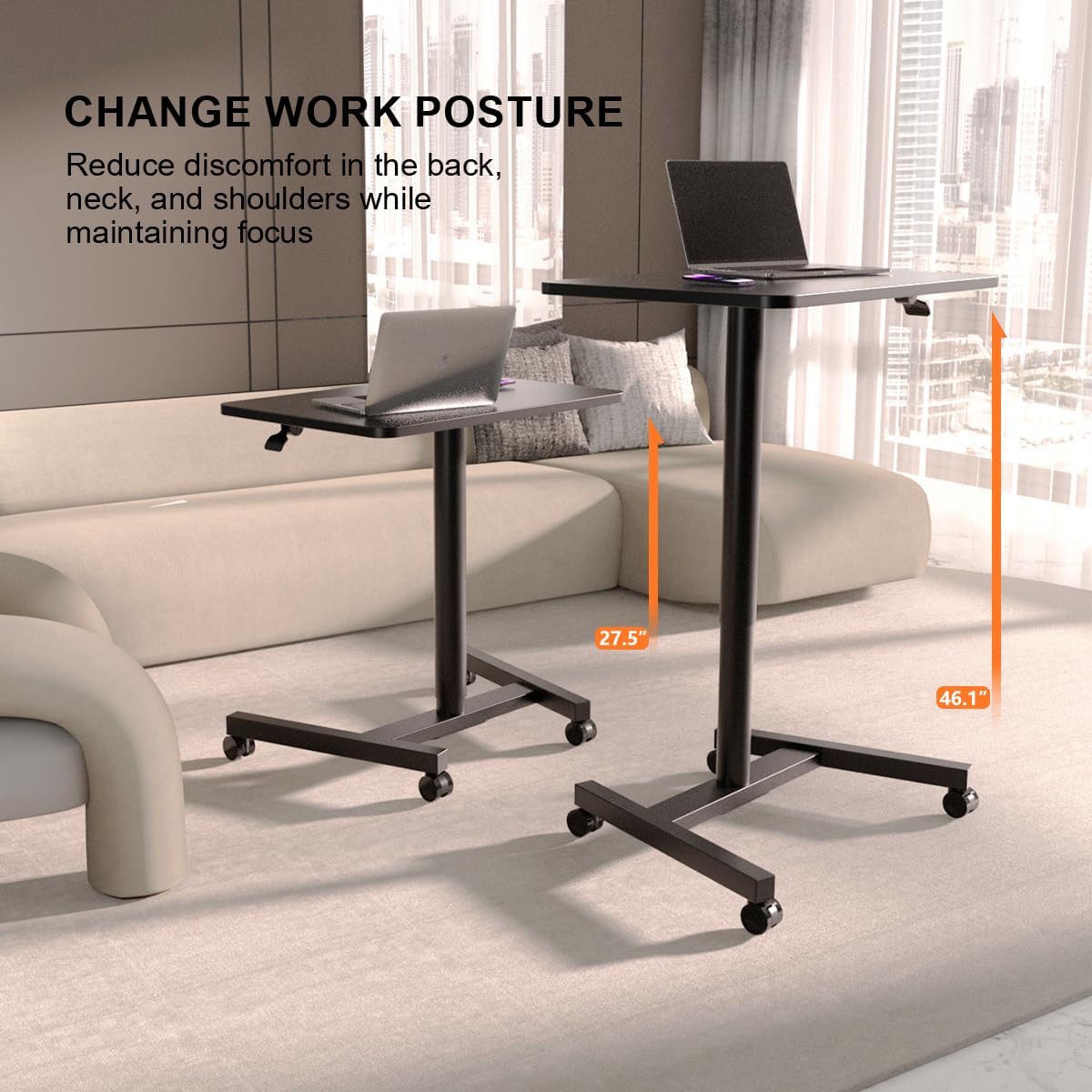 28-Inch Mobile Standing Desk Adjustable Height, Portable Standing Desk with Lockable Wheels, Rolling Table for Home Office Classroom Hospital (Jet - Black)