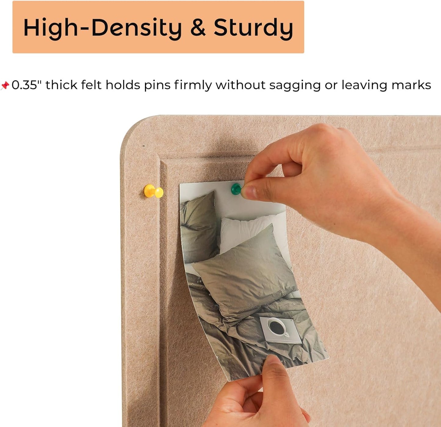 Foldable Large Felt Bulletin Board for Wall 60"x 36", Decorative Picture Framed Display Board with Self-Adhesive Tape for School, Home, Kitchen & Office Walls, Includes 30 Pins, Oatmeal