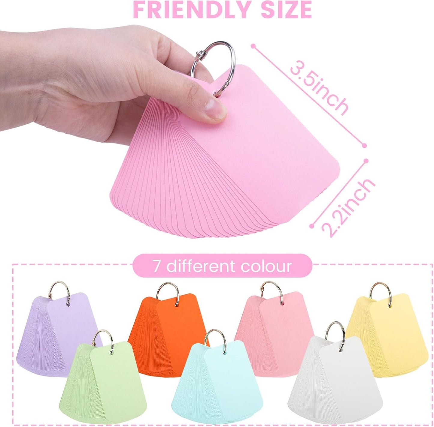 Koogel 1500PCS Colored Index Cards with Binding Rings Bulk, 2.2 x 3.5 Inches Blank Flash Cards Bulk, Easy Flip Portable Small Notecard Memo Scratch Pads for Studying School Supplies College, 7 Colors