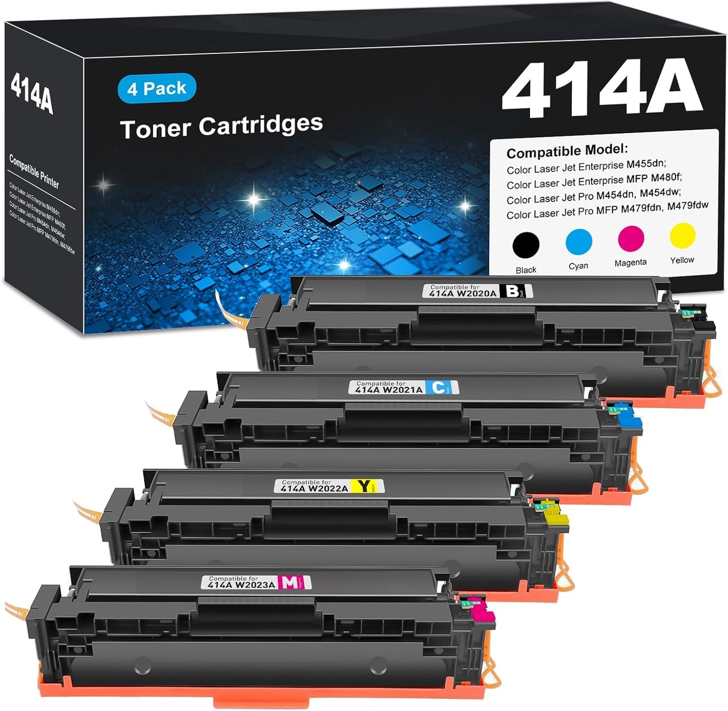 414A Toner MFP M479fdw (with Chip) Compatible for HP 414A Toner Cartridge 4 Pack High Yield 414X Work for Color Laser Jet Pro MFP M454dw M479fdw Toner MFP M480f M454dn M455dn M479dw M479fdn Printer