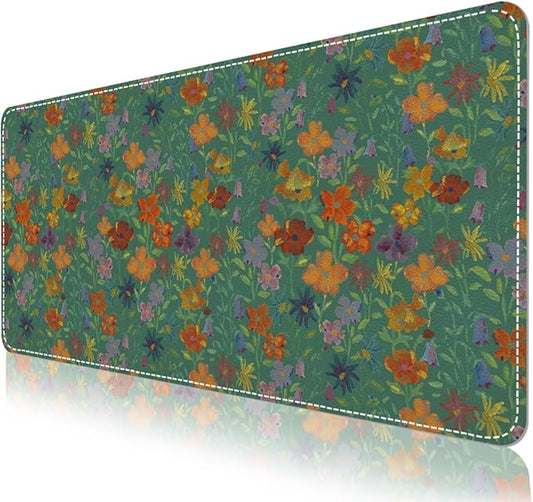 Botanical Floral Desk Pad Blotter,Large Mouse Pad 35 x 17in,PU Leather Desk Mat Writing Pad Protector, Non-Slip Waterprrof,Desktop Decor for Home Office Women Girls (Gorgeous Flowers)
