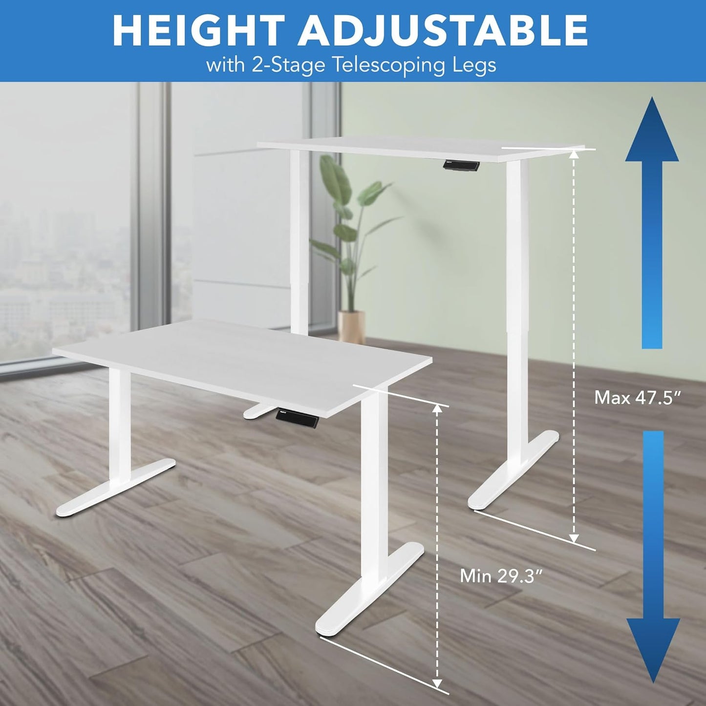 Mount-It! Motorized Sit Stand Adjustable Height Desk Frame with 48" Tabletop - Ergonomic Single Motor Adjustable Standing Height Table, Desktop Rising Up to 47.2" Memory Control, Large White Desk