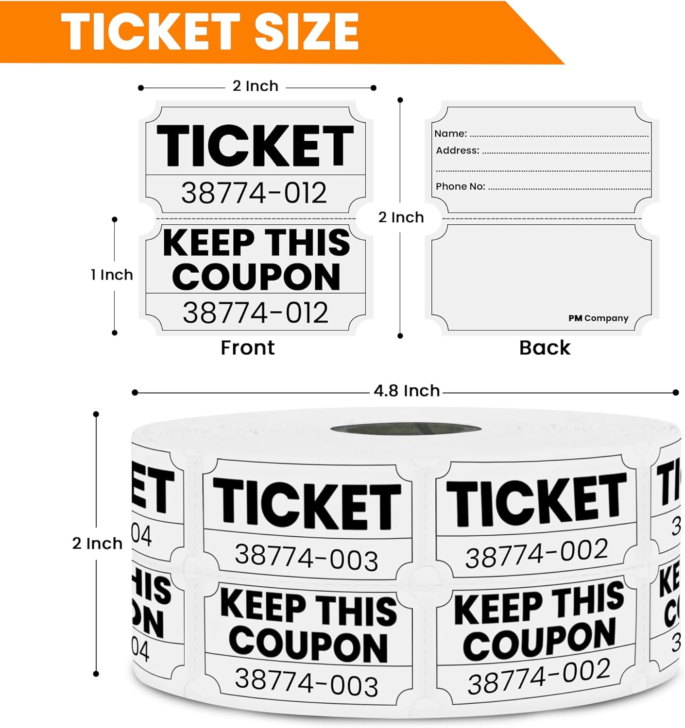 Pm Company 1000 White Raffle Tickets Double Roll, 50/50 Raffle Tickets for Events, Carnivals, Fundraisers, Classroom Rewards, and Prizes - Premium Quality
