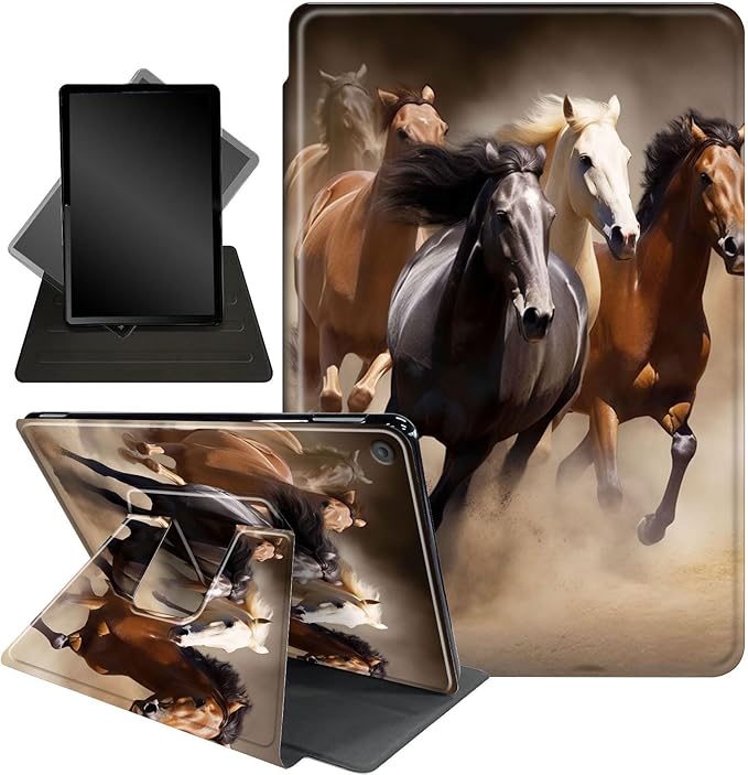 for Amazon Fire HD 10 Tablet (2017 and 2019 Releases,with 7th and 9th Generations) Case,360 Degree Rotating Stand Smart Protective Cover Case,for New Fire HD 10 10.1 inch,Running Horse