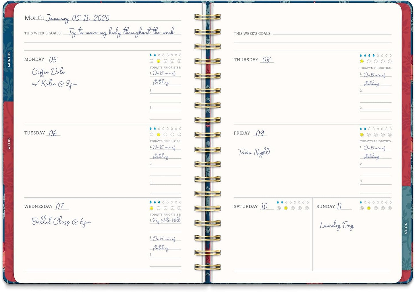 Orange Circle Studio Undated Tri-Tab Academic Planner 2026, Garden Renaissance, Daily Notebook Journal, Cute Weekly and Monthly Calendar with Pocket, Stickers, Lined Pages for To Do lists and Planning