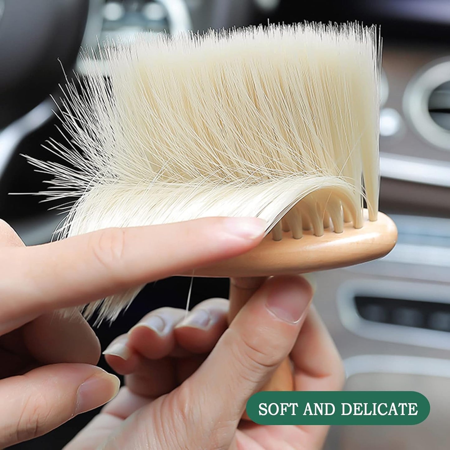 Ultra Soft Detail Car Interior Cleaning Brush - Dusting & Deep Cleaning, Wooden Handle, 2 Pack