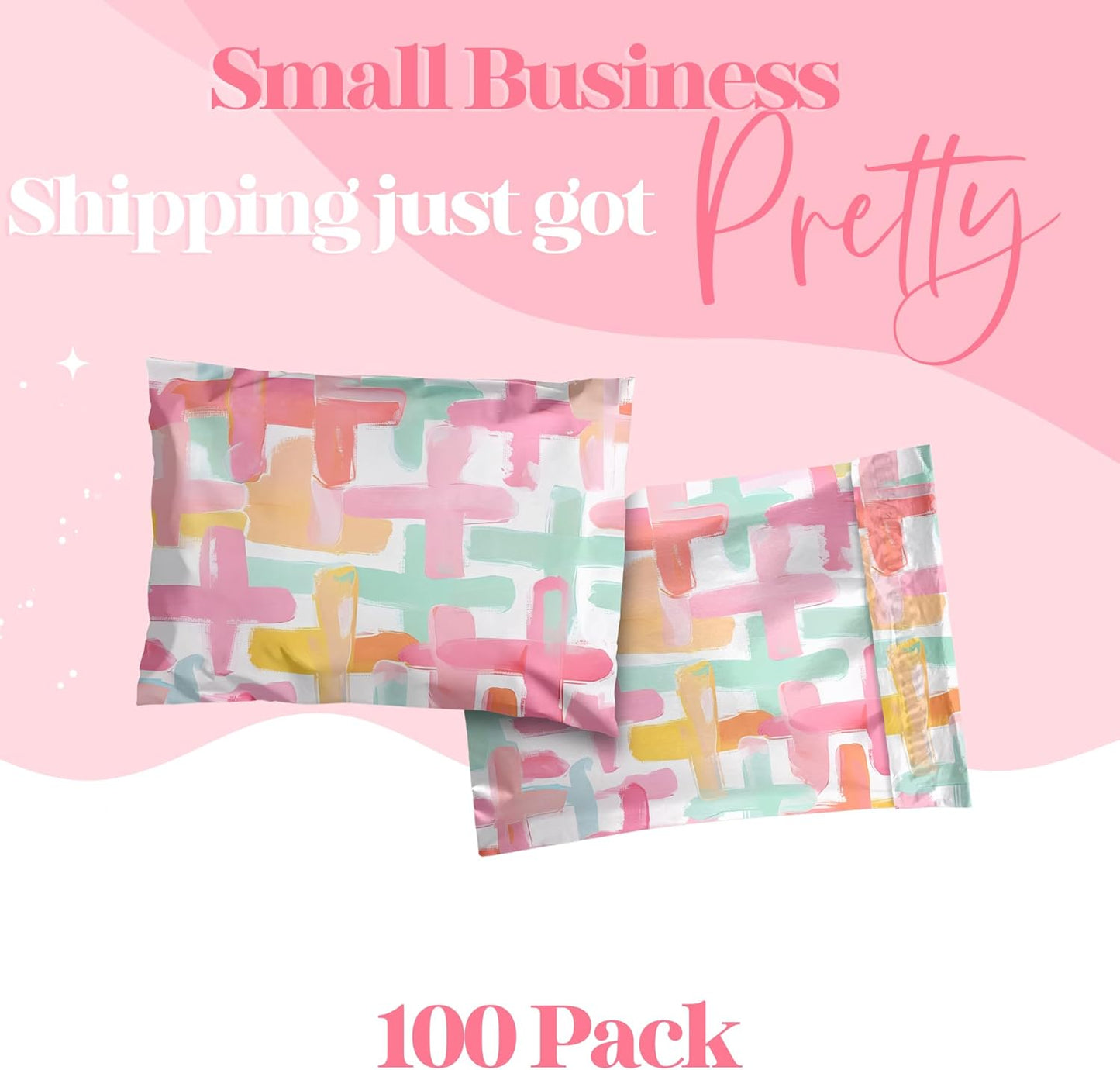 10x13 Designer Poly Mailer 100 Pack Heavy Duty Waterproof Self Seal Shipping Bags for Small Business Large Mailing Envelopes Bulk Tear Resistant Packaging Pastel Crosses Faith