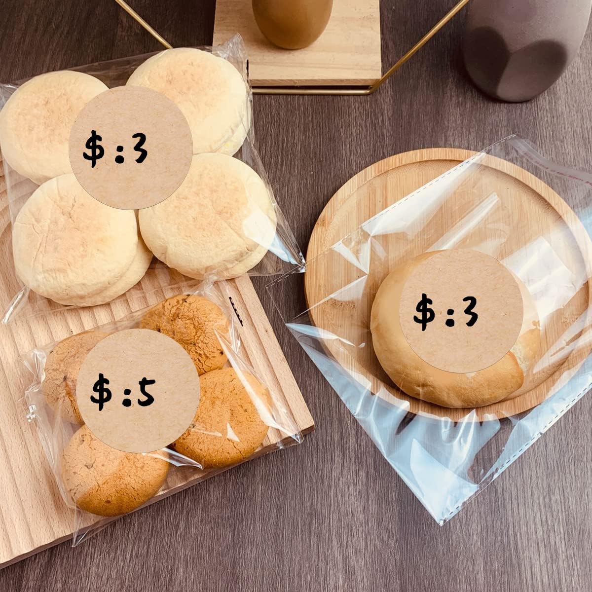 PARLAIM 3 Inch Round Color-Code Dot Stickers, 500 per Round Color Code Labels,Kraft Paper Dispenser Box Roll dots Label Inventory Circle Stickers（Kraft ）