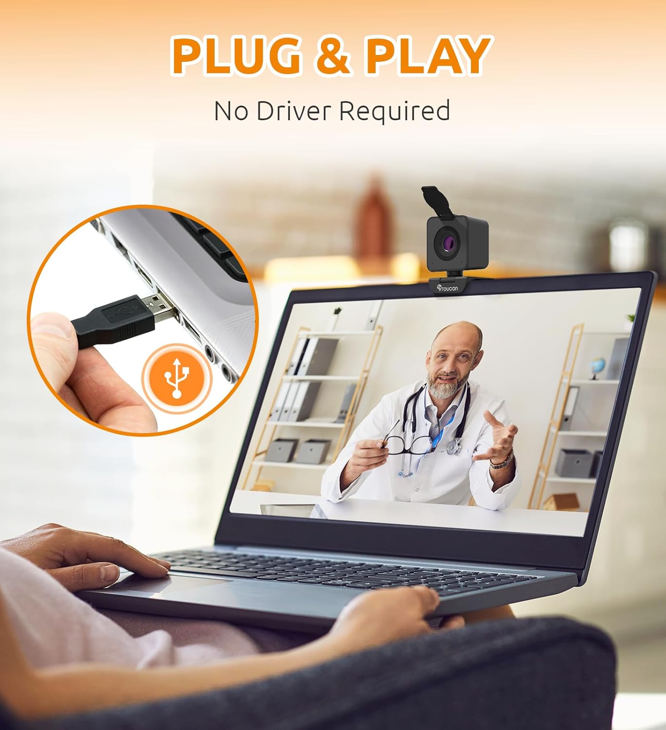 TOUCAN 1080P HD Webcam with Built-in Noise-Cancelling Mic & Privacy Shutter – Wide 90° Angle, Plug & Play USB Video Camera for Video Calls, Streaming, Home Office & Online Classes