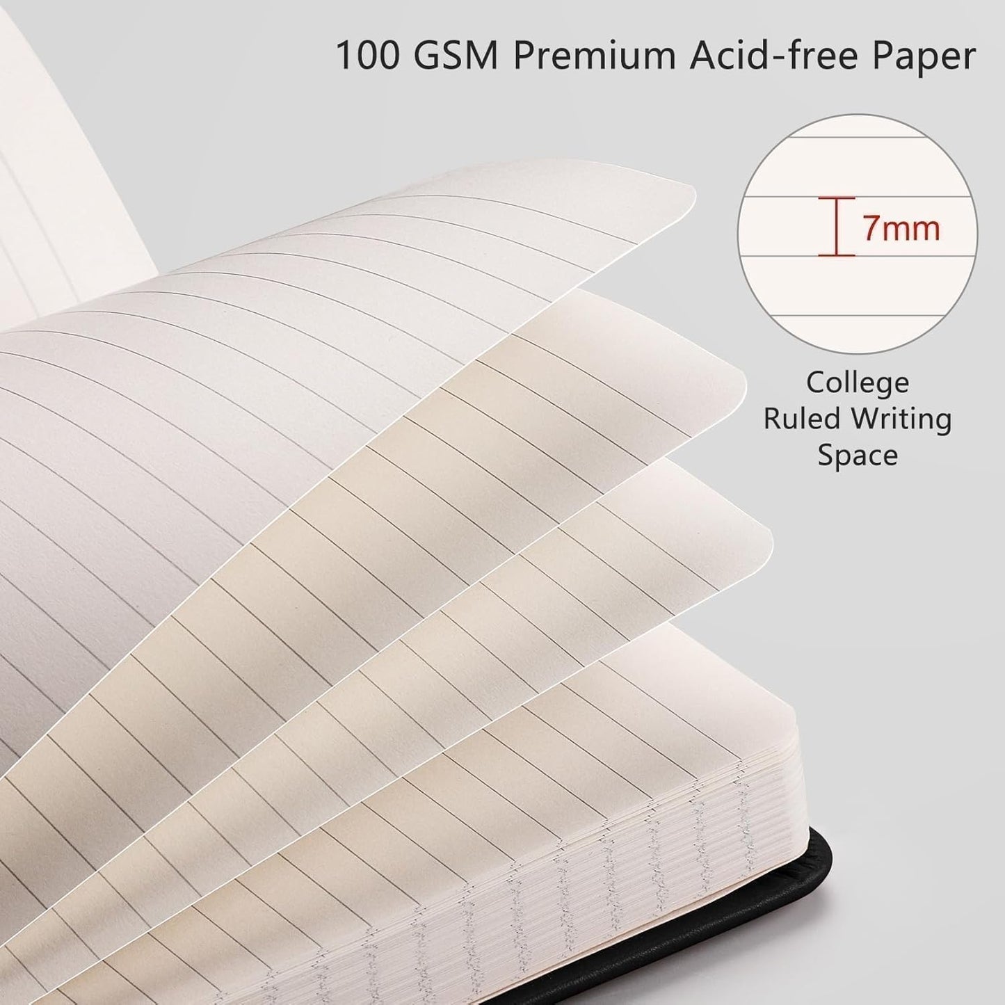 RETTACY Lined Journal Notebook, 192 Numbered Pages, A5 Medium Size (5.7'' x 8.3''), for Men & Women, Journaling, Writing, Work & Office, Leather Hardcover, 100 GSM Thick Paper (Black)