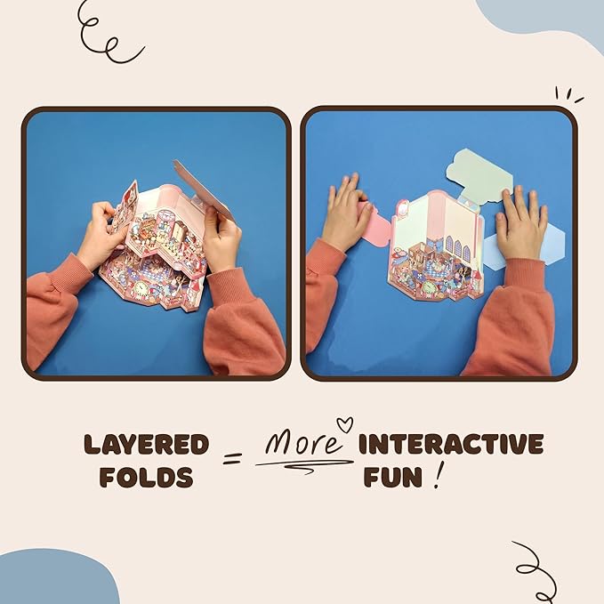 Foldable 3D Sticker Scene Kit - Interactive Large Sticker Scenes with Layeres for Adults & Kids, Detailed Miniature Scene Stickers Book Style with Tweezer, Creative Sticker Therapy Gift.
