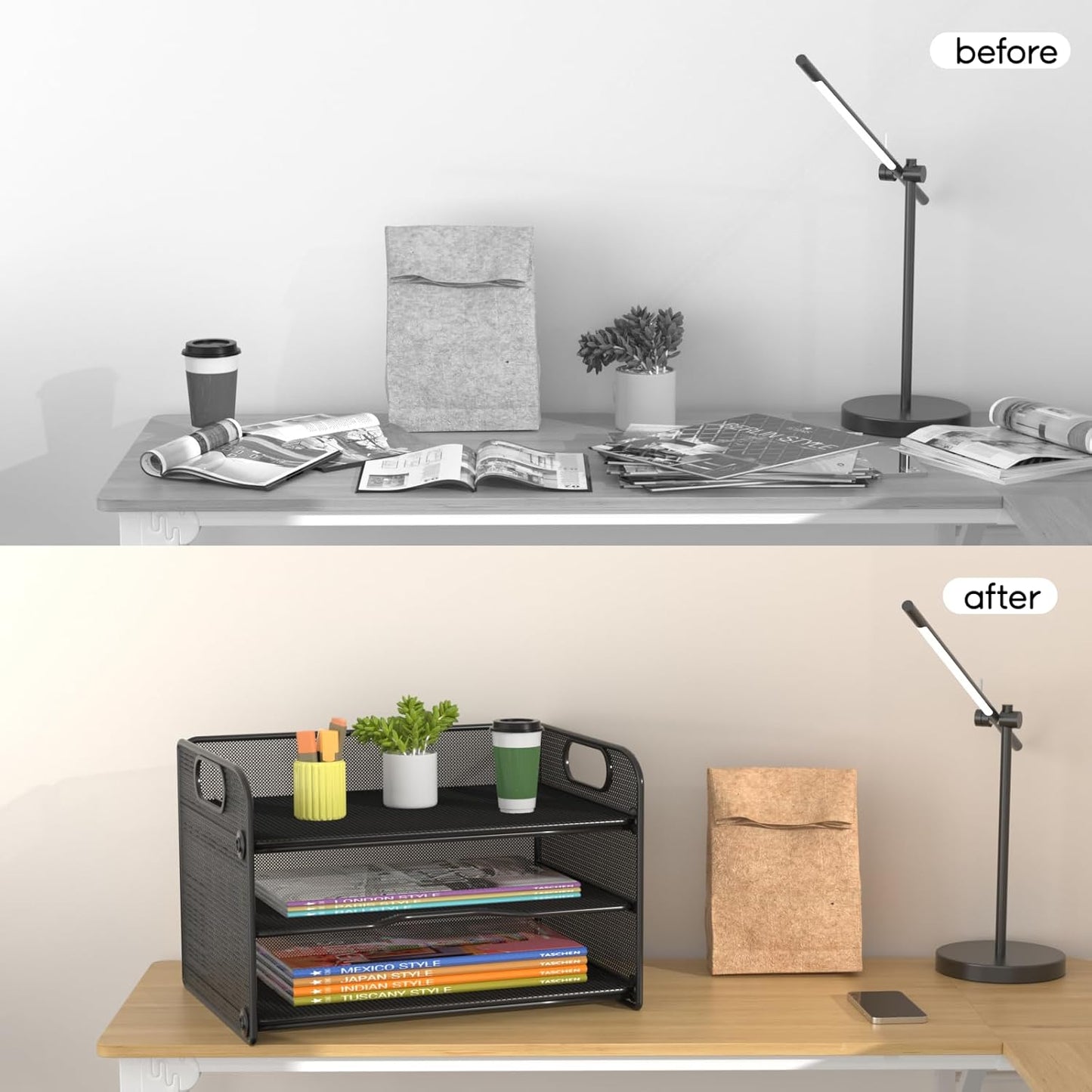 samstar 2 Pack 3 Tier Letter Tray Paper Organizer with Handle, Mesh Desk Organizer Paper Sorter File Rack Shelves, Black