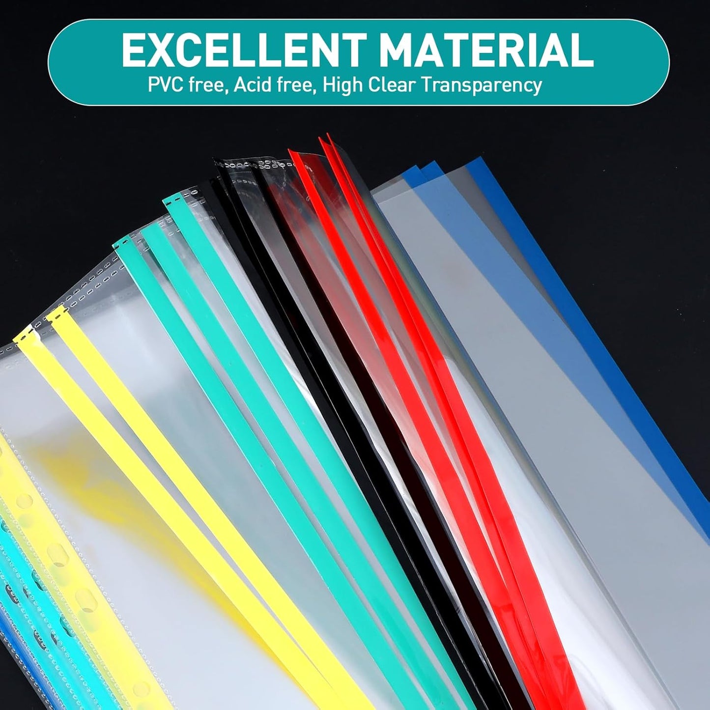 Sheet Protectors, PANDRI 400 Pack Color Heavy Duty Plastic Page Protectors Sheet Reinforced 11-Hole Fit for 3 Ring Binder Fits Standard 8.5 x 11 Paper, 9.25 x 11.25 Top Loaded, Excluding Acid