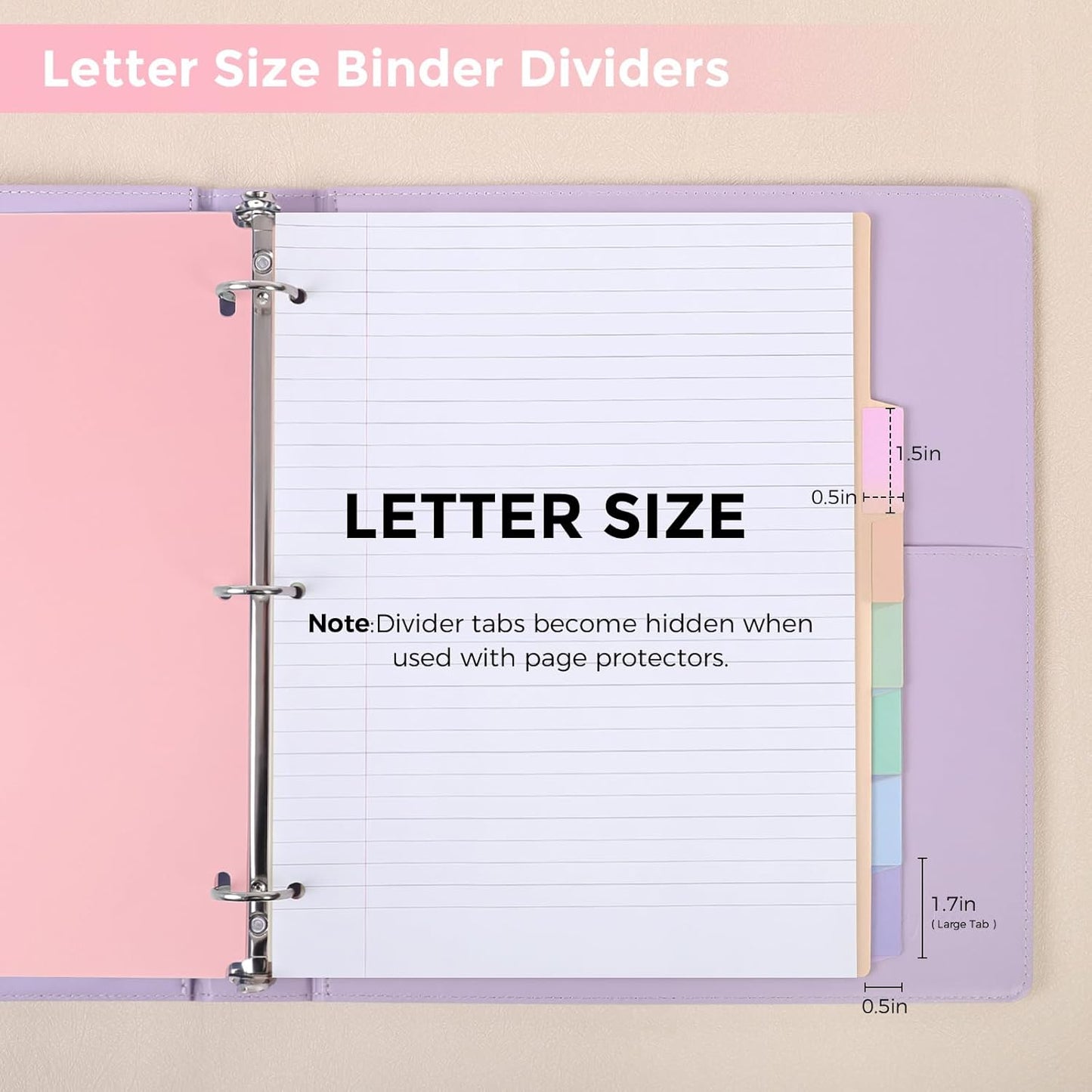 SKYDUE Durable Plastic 8-Tab Dividers, Big Tab Dividers for 3 Ring Binder, Write&Erase 3 Ring Binder Dividers with Tabs,with Sticker Labels, 1 Set, Pastel Color