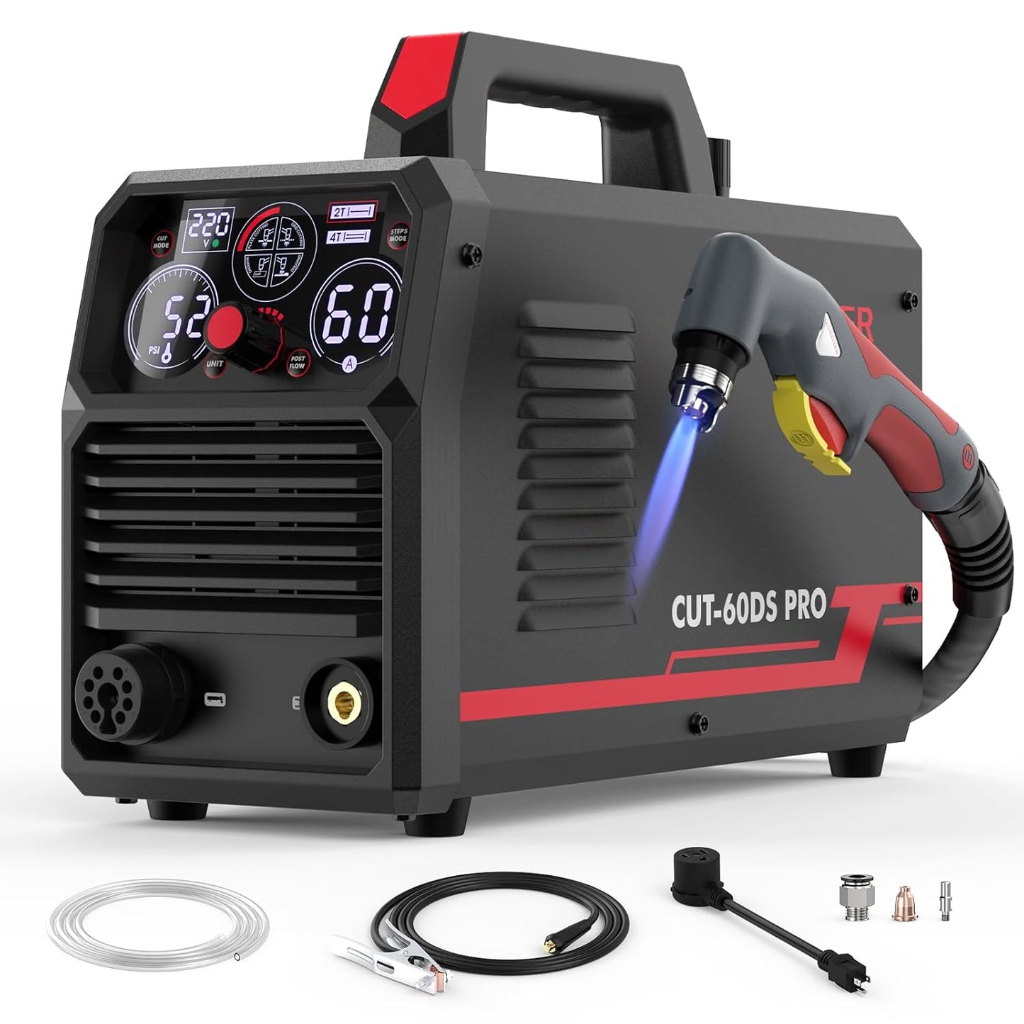YESWELDER CUT-60DS PRO Plasma Cutter, 60Amp 110V/220V Non-High Frequency Non-Touch Pilot Arc 4-In-1 Plate Cutting/Grid Cutting/Gouging/Marking Multifunctional Plasma Cutting Machine