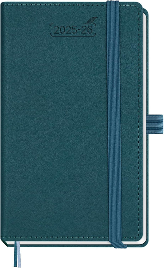 BEZEND Pocket Planner 2025-2026 Weekly and Monthly, 3.5" x 6" Academic Planner (Jul 25-Dec 26) 18-Month Mid-Year Calendar Book, Storage Pocket, Pen Holder, PU Leather Hardcover - Dark Green