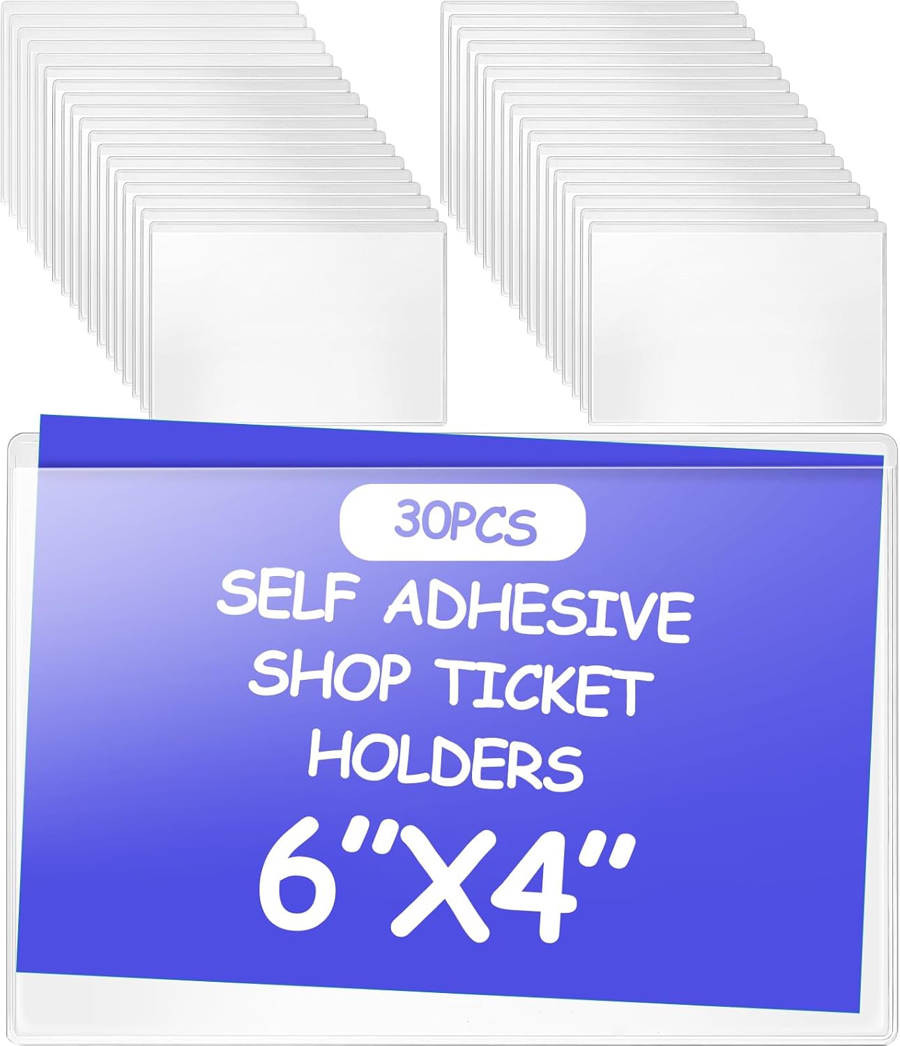 Outus Self Adhesive Shop Ticket Holders Clear Plastic Sleeves Adhesive Pockets Work Order Job Ticket Holders for Home Office Posting Signs(6 x 4 Inch,30 Pcs)