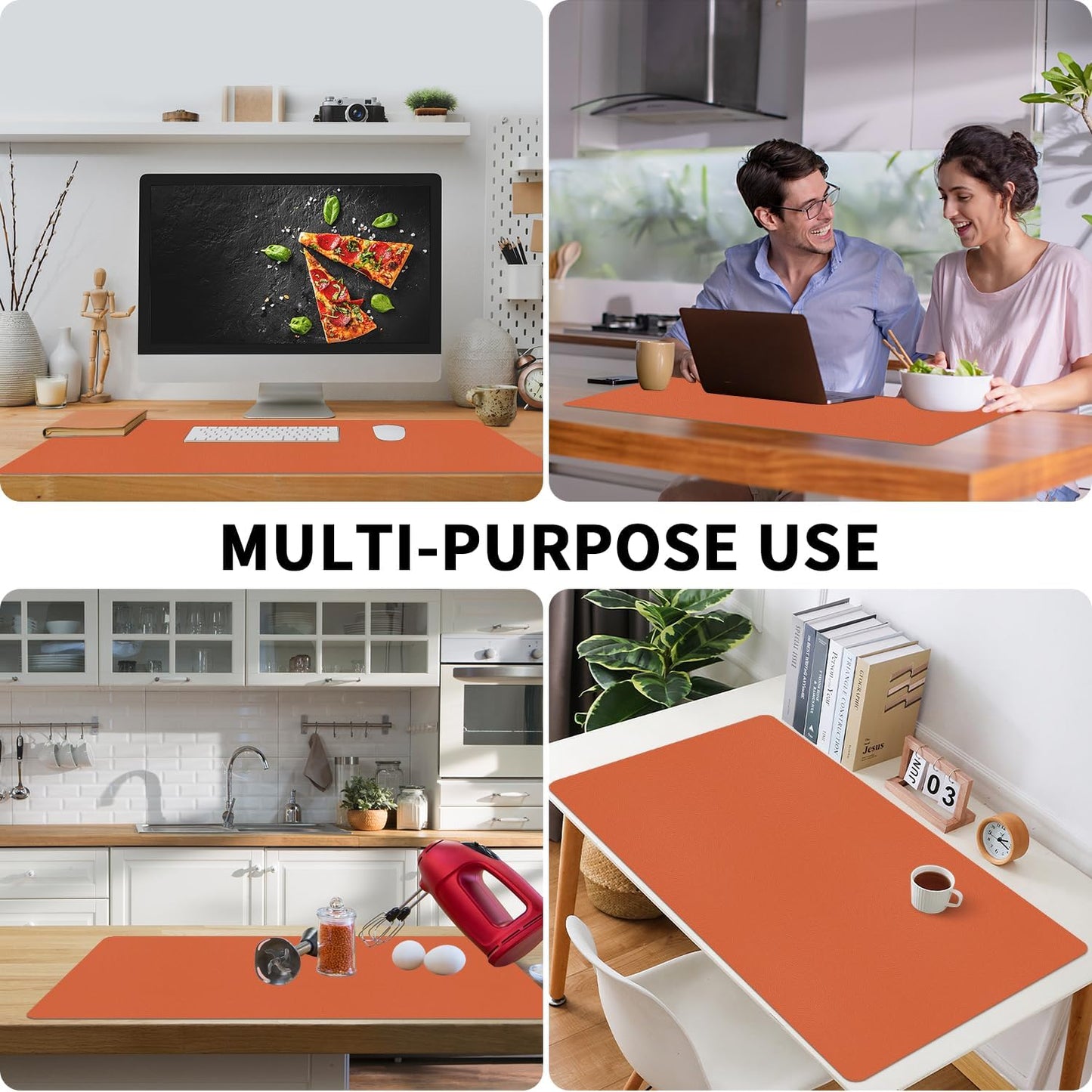Bloss Orange Desk Mat 31.5"x15.7", Waterproof Large Desk Pad, Leather Desk Matt for Desktop, Computer Mat for Office/Home/Decor