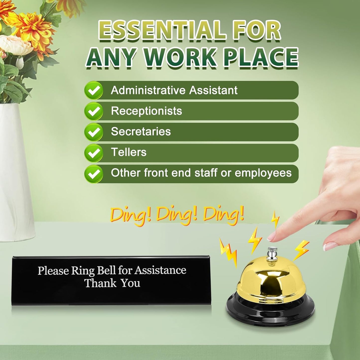 UCEC Desk Bell & Sign, Dinner Call Bell for Hotel & Restaurant Reception, 1+1 Pack, Yellow