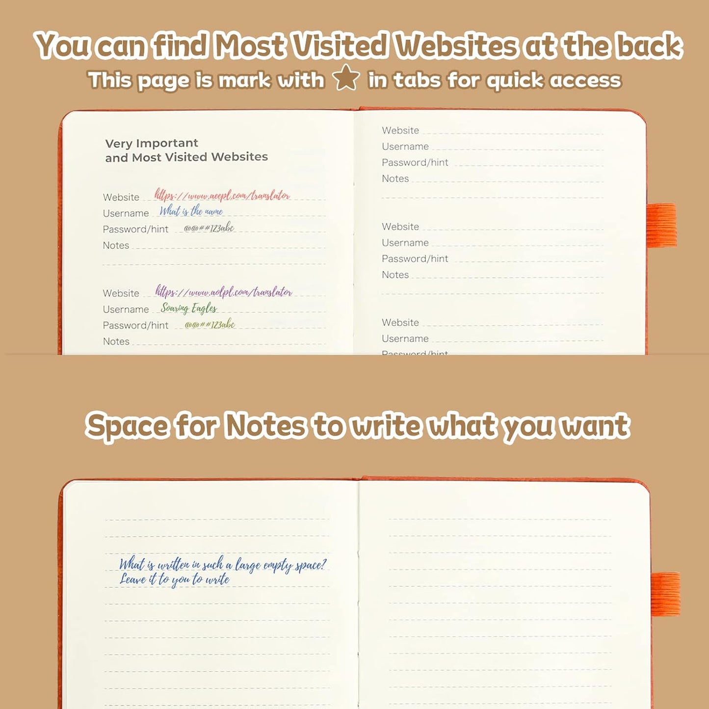 DAOFARY Password Book with Alphabetical Tabs - Small Password Keeper Book (5.6 * 4.3 in) with Inner Pocket, Hardcover Password Keeper Notebook for Log Internet Website Information (Dark Brown)