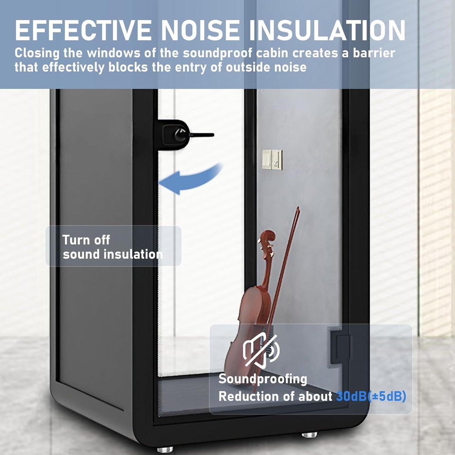 Office Sound Booth with Audio Privacy - Modern Soundproof Booth Includes Black Frame Design,Simple Soundproof Room with Light, Socket,Casters for Office,Telephone (39.37IN)