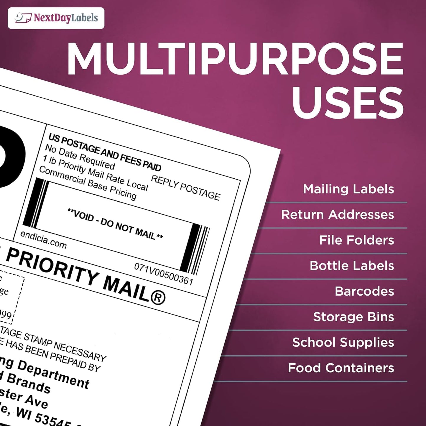 NextDayLabels - Full Page Labels 8.5 x 11 - White Shipping Labels - 8.5 x 11 Label Paper for Printer - Large Blank Matte Sticker Printer Paper - Laser/Inkjet Printer Labels (1 Per Sheet, 50 Labels)