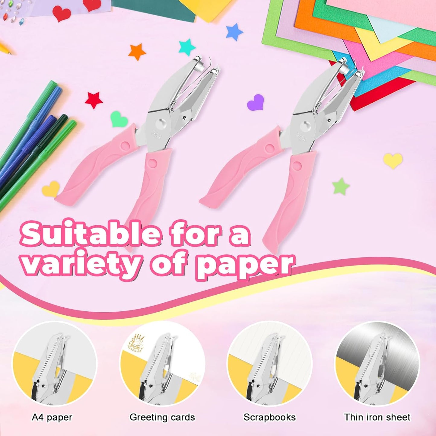 UCEC Heart+Star Hole Punchers, Hole Puncher Single, Handheld Paper Hole Punches, 1/4" Heart Star Hole Punch of School Supplies Metal Hole Punch Tool with Soft-Handled for Clothing Ticket DIY Craft
