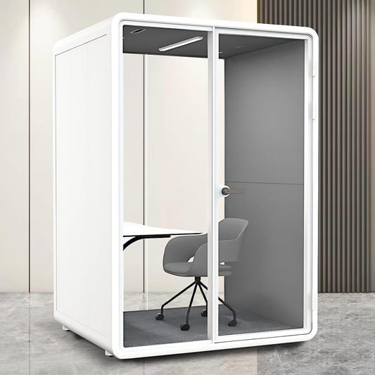 Office Sound Booth with Audio Privacy - Portable Soundproof Booth Includes White Frame with Curved Corners,Soundproof Room with Light,Fans, Magnetic Door Lock&Table for Study (62.99IN)