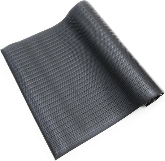 Anti Fatigue Floor Mat (Made in USA), 3 Feet Wide x 5 Feet Long x 5/8 Inches Thick, Ribbed Pattern Top, Black, Bevelled on All Four Sides, RoHS and REACH Compliant