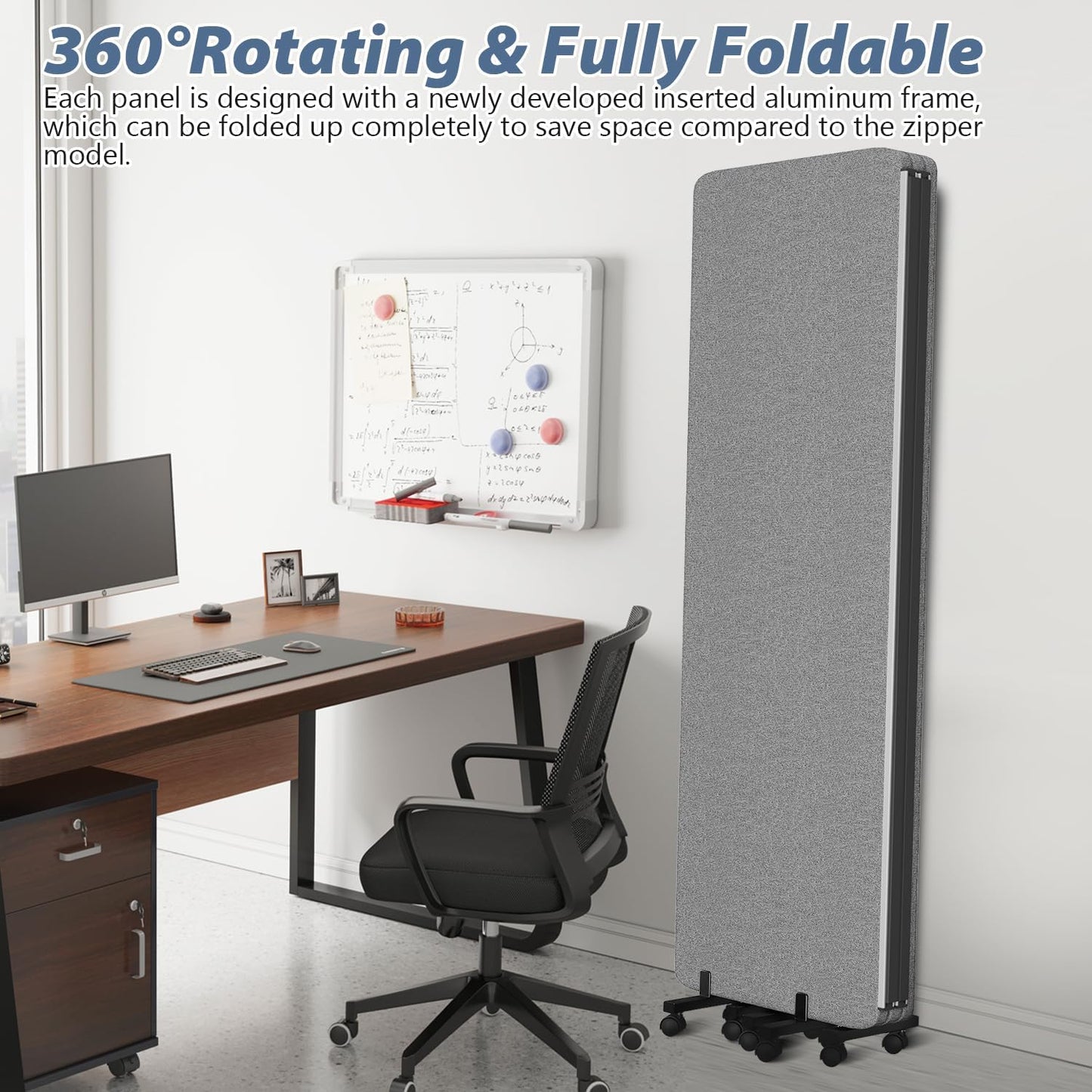 Acoustic Room Divider Privacy Panel with Wheels, 4 Panel Soundproof Room Divider (Aluminum Frame) for Room Partition, Folding Room Dividers Separation Office Cubicle Wall Sound Proof Partition Divider