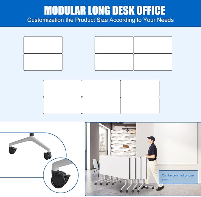 Conference Table, Folding Conference Desk Modern White, Seminar Table with Wheels, 2-10 People for Office, Meeting Break Room (2, 1915, 47IN)